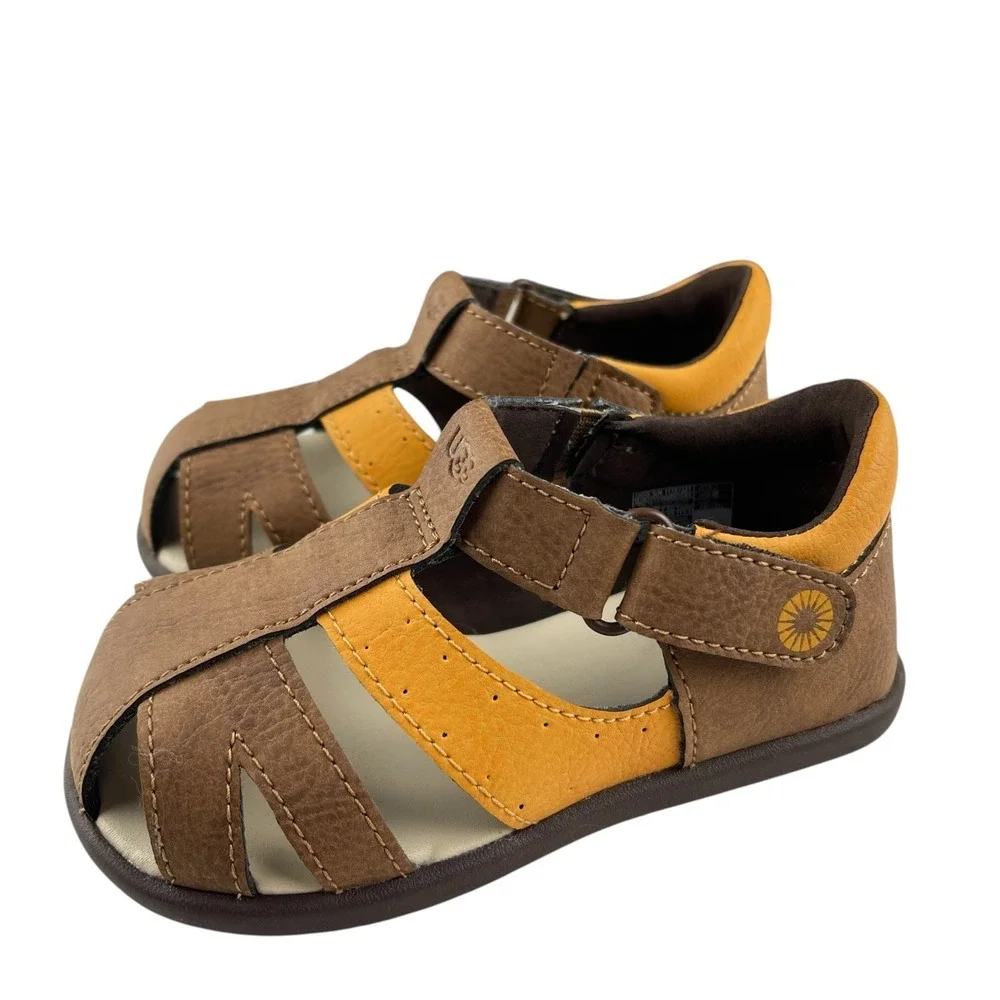 UGG Kylo Fisherman Sandals Toddler Size 6 Brown Yellow Hook Loop 1132722T